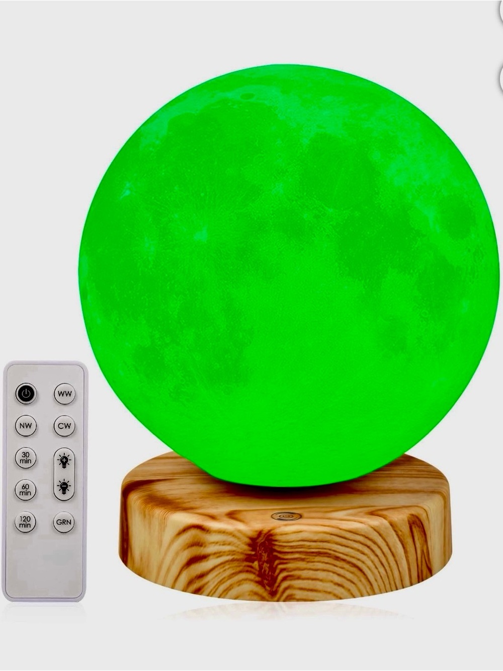 3D Moon Lamp Green Light Therapy for Migraines Anxiety Insomnia • Wooden Base